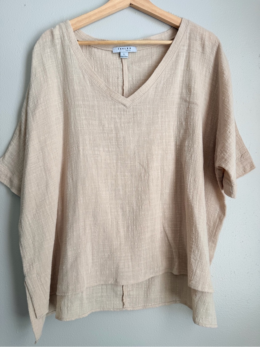 FAVLUX Beige V-Neck Lightweight Cotton Tunic
